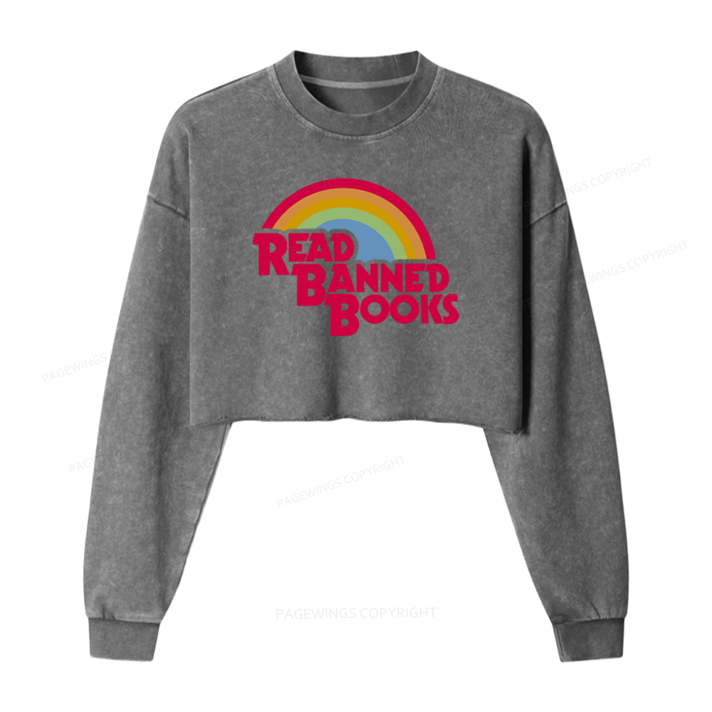 Pagewings Read Banned Books Washed Crop Sweatshirt