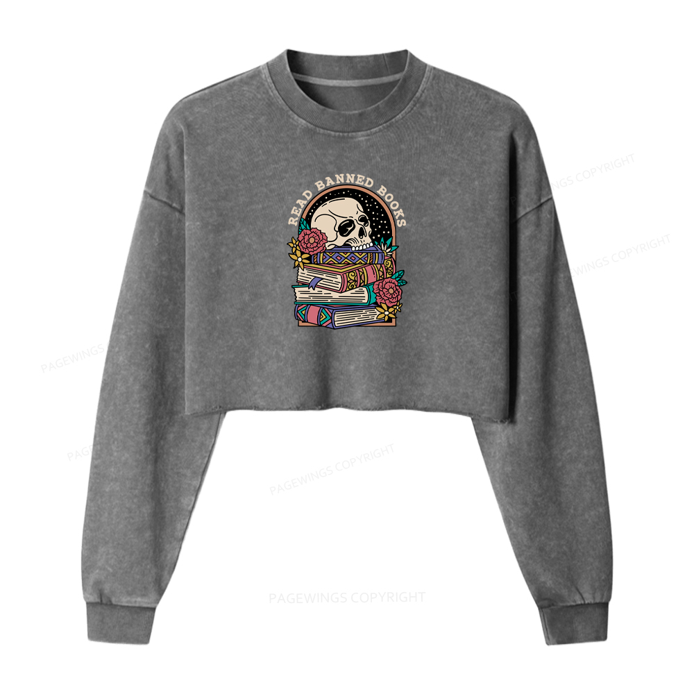 Pagewings Read Banned Book Floral Washed Crop Sweatshirt