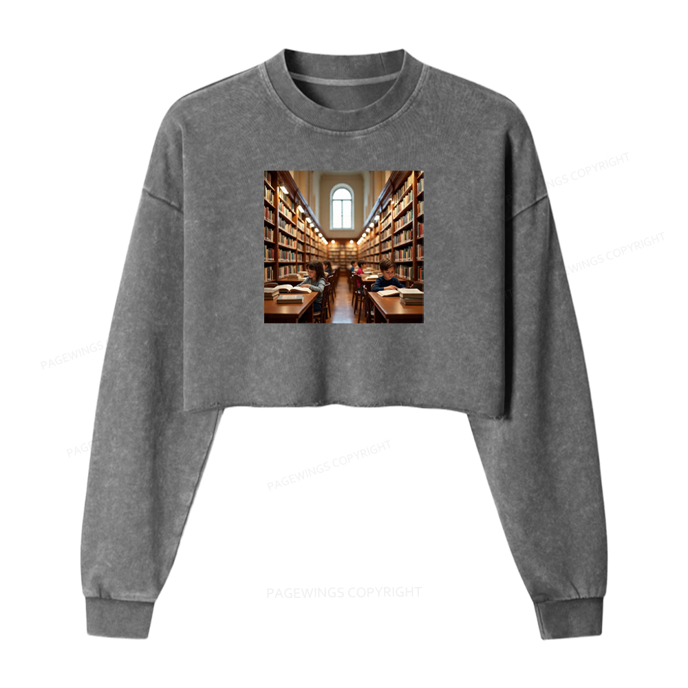 Pagewings Library Washed Crop Sweatshirt