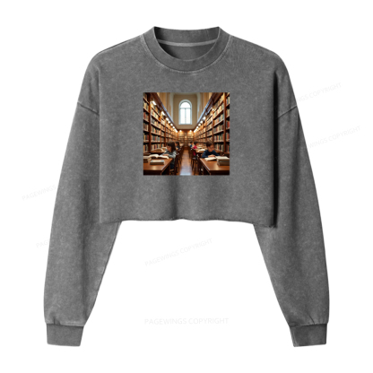 Pagewings Library Washed Crop Sweatshirt