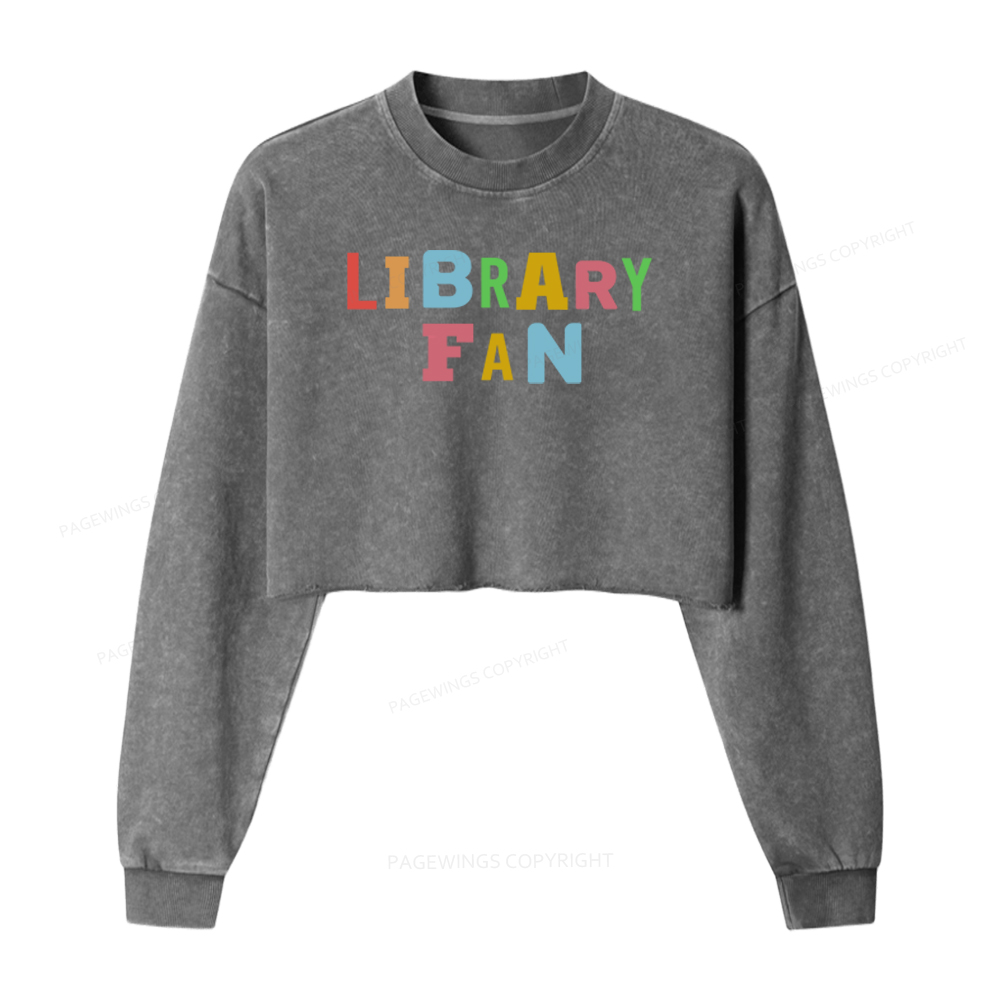 Pagewings Library Fan Washed Crop Sweatshirt