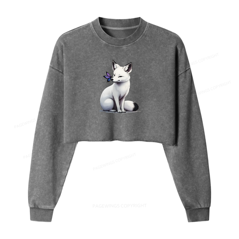 Pagewings Snow Fox Washed Crop Sweatshirt