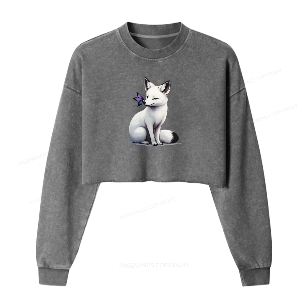 Pagewings Snow Fox Washed Crop Sweatshirt