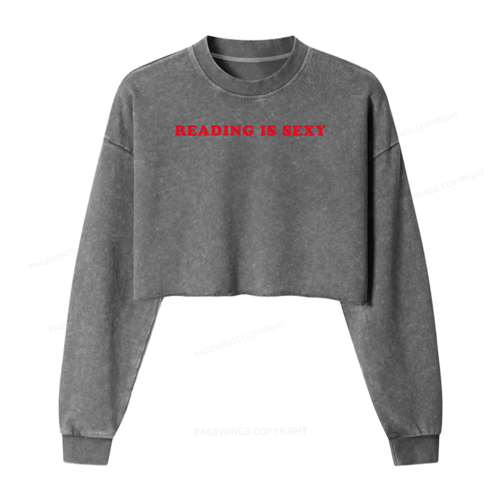 Pagewings Reading Is Sexy Washed Crop Sweatshirt