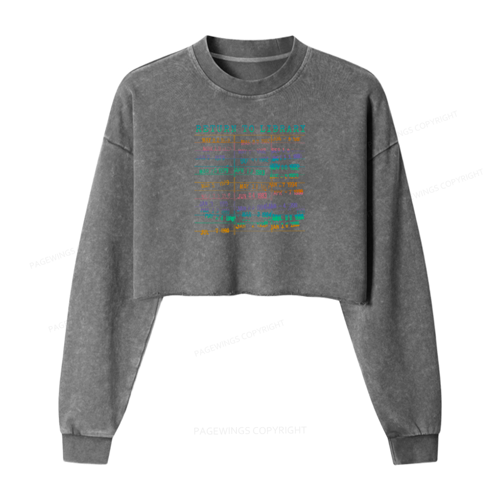 Pagewings Vintage Library Rainbow Washed Crop Sweatshirt