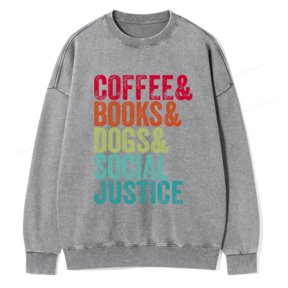 Pagewings Books Coffee Dogs Social Justice Washed Sweatshirt