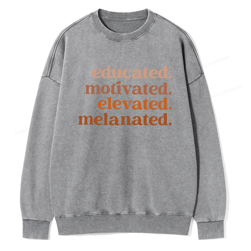 Pagewings Educated Motivated Elevated Melanated Washed Sweatshirt
