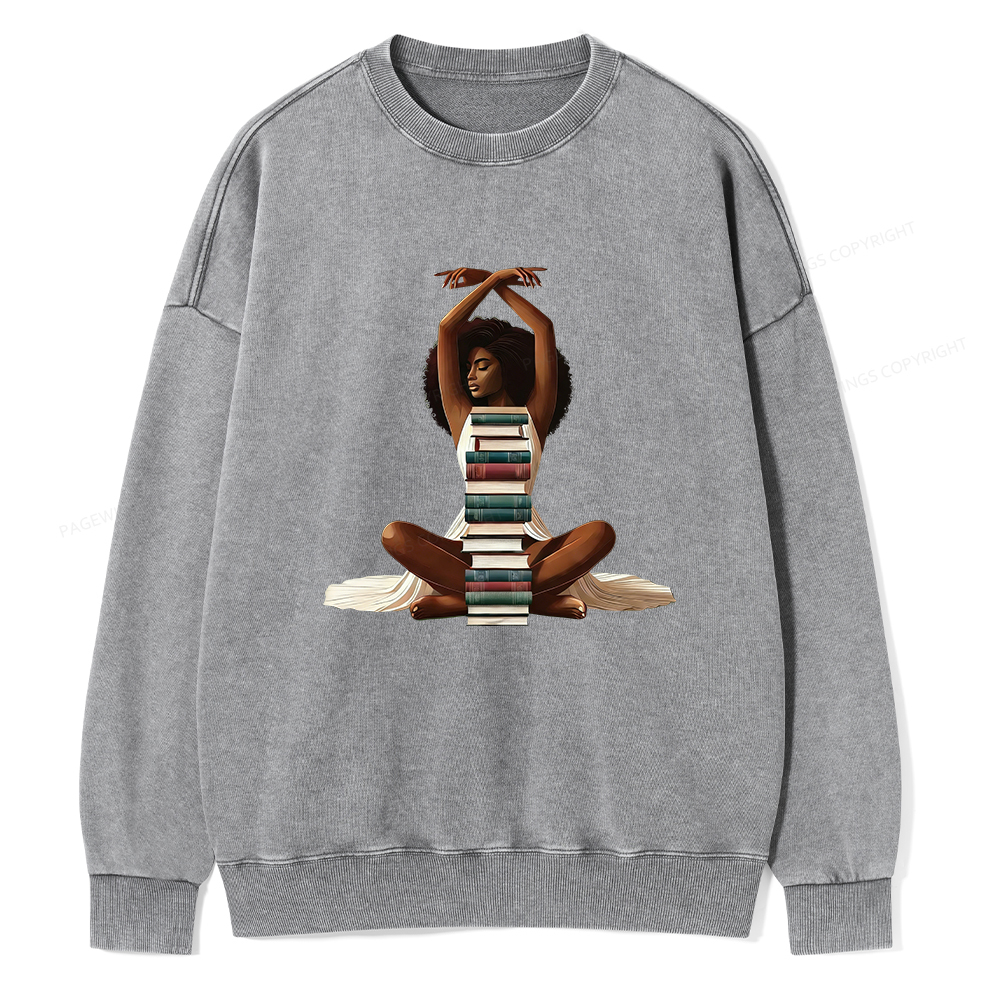 Pagewings Black Girl Reading Washed Sweatshirt