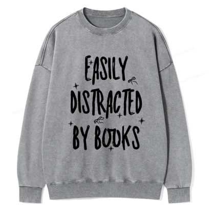 Pagewings Easily Distracted By Books Washed Sweatshirt