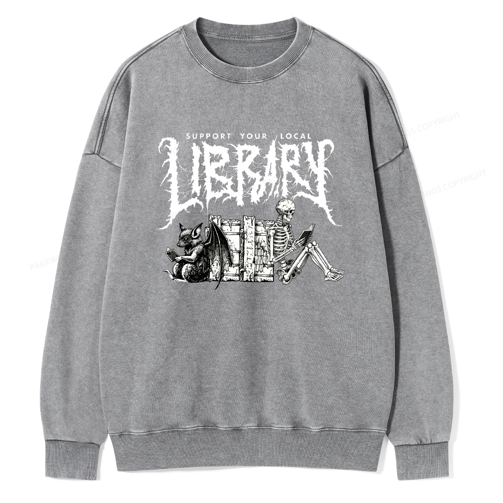 Pagewings Support Your Local Library Washed Sweatshirt