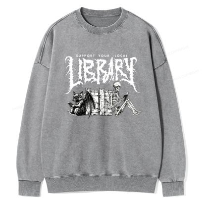 Pagewings Support Your Local Library Washed Sweatshirt
