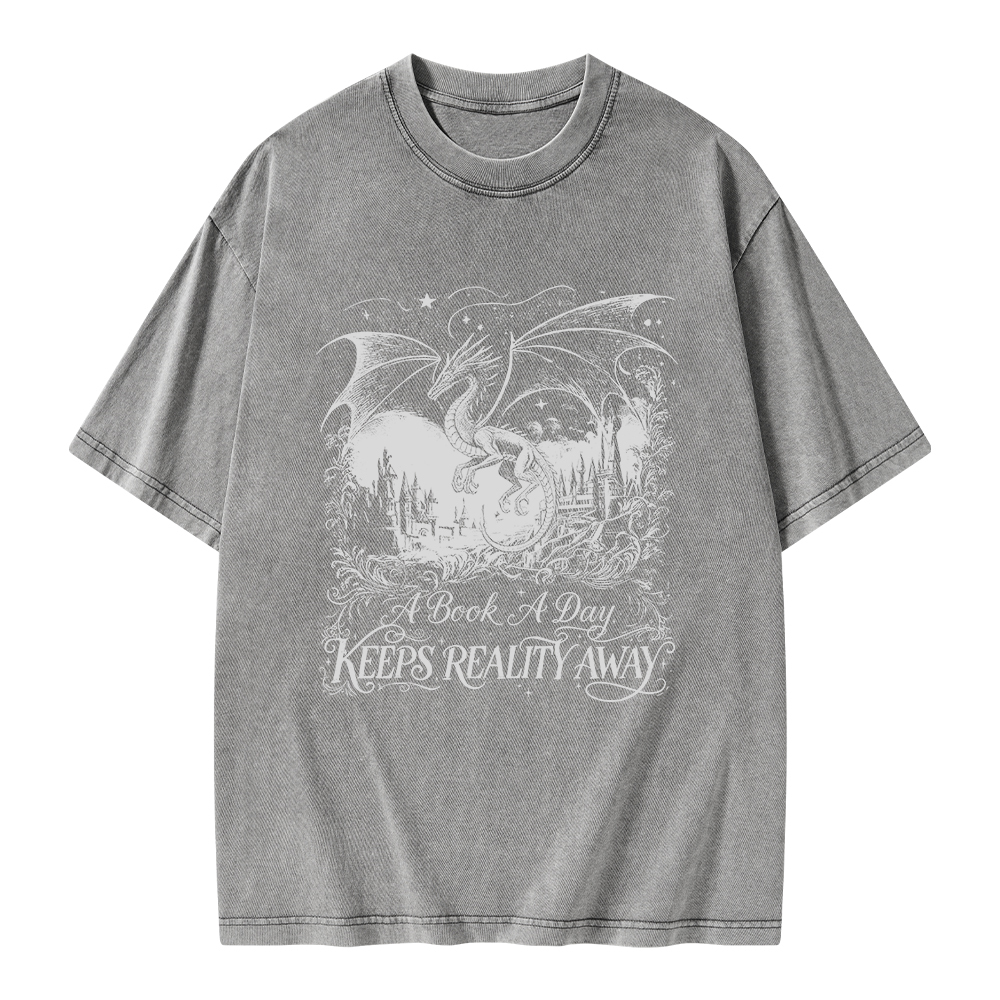 Pagewings A Book A Day Keeps Reality Away Unisex Washed T-shirt