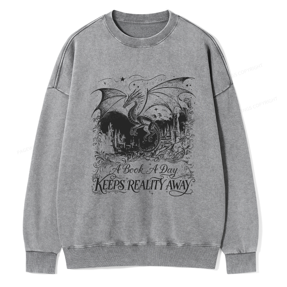 Pagewings A Book A Day Keeps Reality Away Washed Sweatshirt