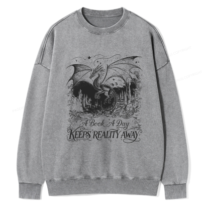 Pagewings A Book A Day Keeps Reality Away Washed Sweatshirt