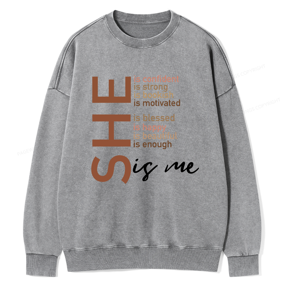 Pagewings Black Women She Is Me Washed Sweatshirt