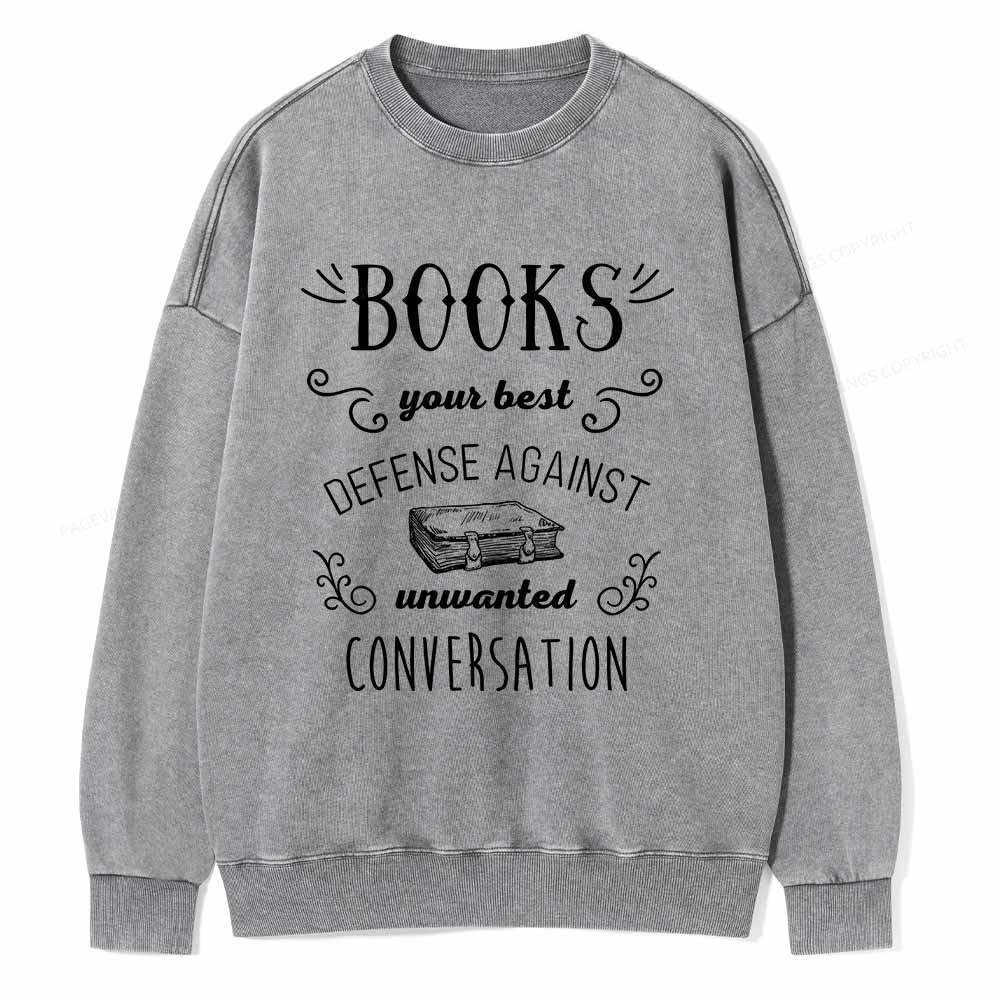 Pagewings Books your best defense Book Reading Unisex Washed Sweatshir