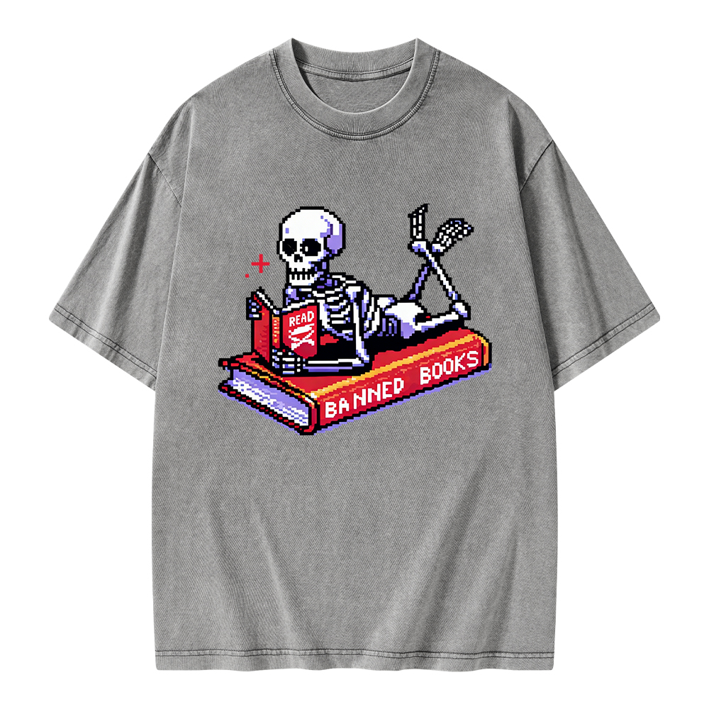 Pagewings Funny Read Banned Books Unisex Washed T-shirt