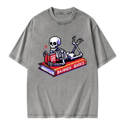 Pagewings Funny Read Banned Books Unisex Washed T-shirt