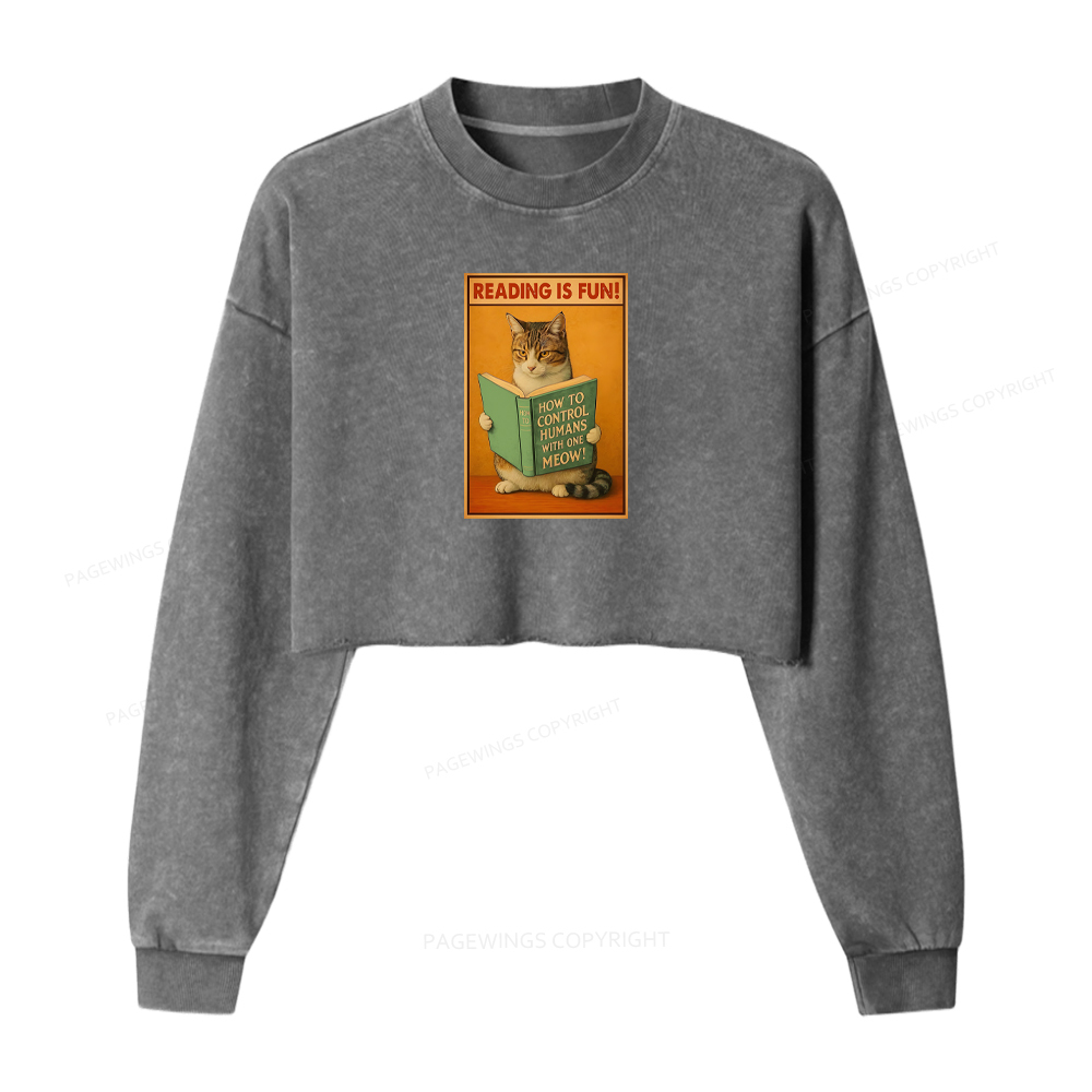 Pagewings Reading Is Fun Washed Crop Sweatshirt