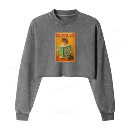 Pagewings Reading Is Fun Washed Crop Sweatshirt