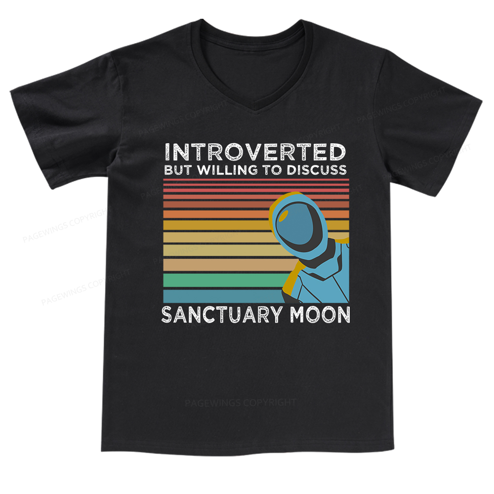 Pagewings Introverted But Willing to Discuss Sanctuary Moon V-neck T-shirt