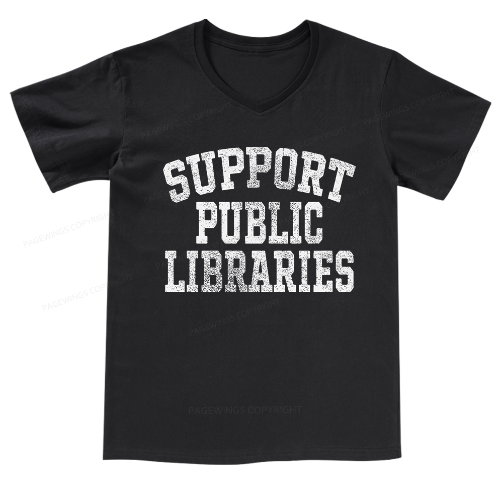 Pagewings Support Public Libraries V-neck T-shirt