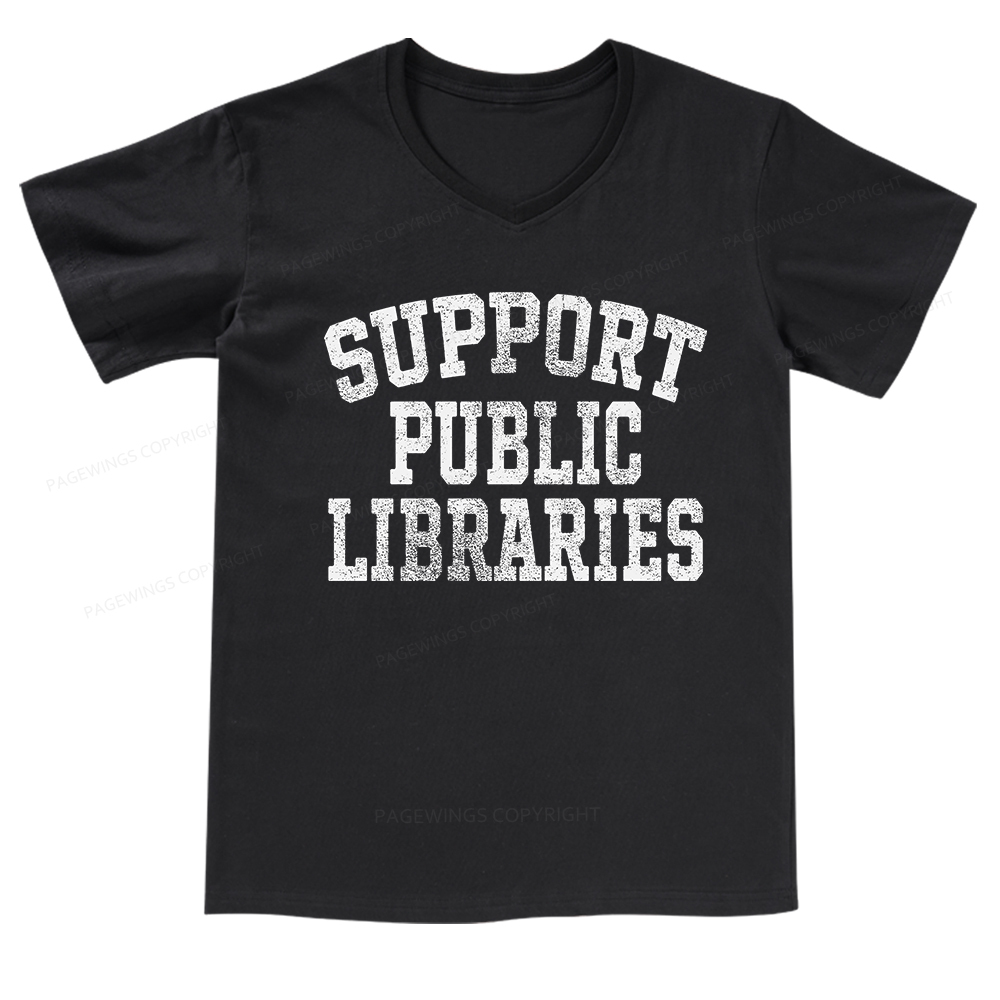 Pagewings Support Public Libraries V-neck T-shirt