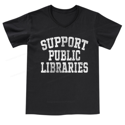 Pagewings Support Public Libraries V-neck T-shirt