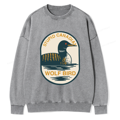 Pagewings Stupid Canadian Wolf Bird Washed Sweatshirt