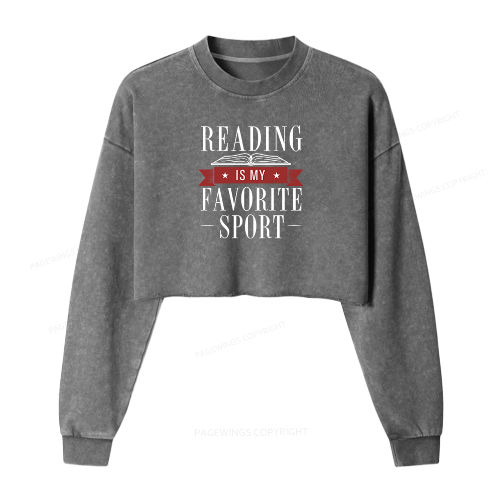 Pagewings Reading Is My Favorite Sport Washed Crop Sweatshirt