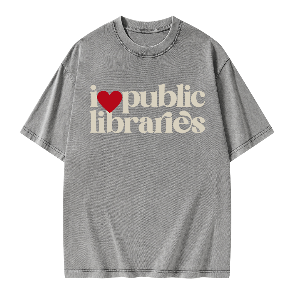 Pagewings I Love Public Libraries Unisex Washed T-shirt