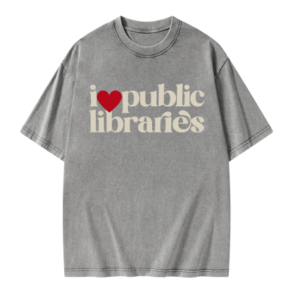 Pagewings I Love Public Libraries Unisex Washed T-shirt