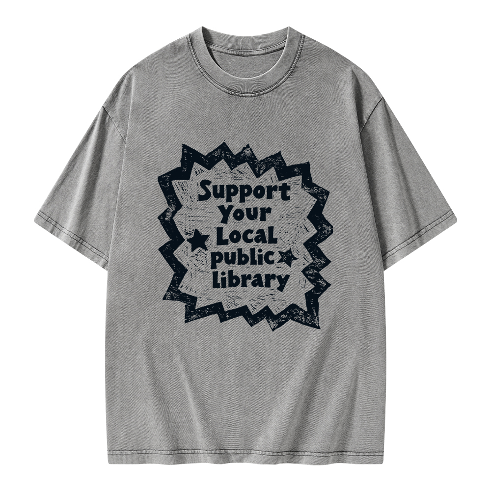 Pagewings Support Your Local public library Unisex Washed T-shirt