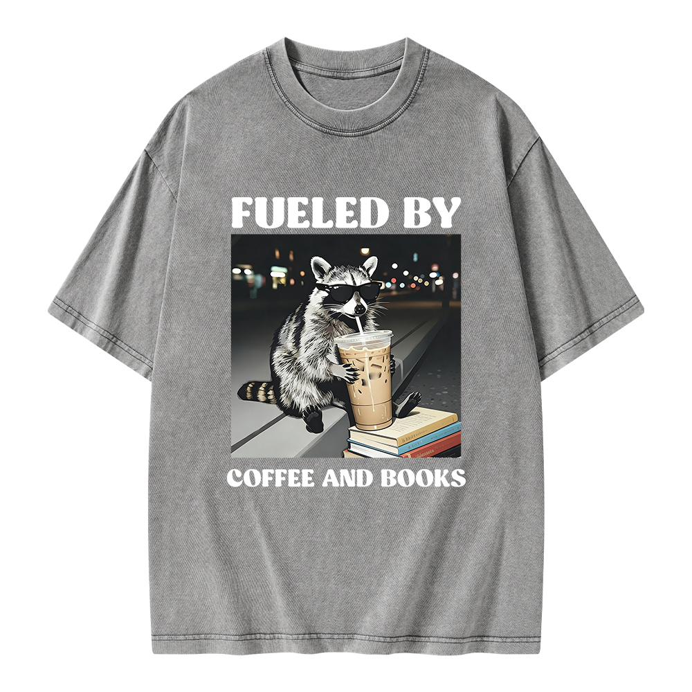 Pagewings Raccoon Reading And Drinking Iced Coffee Unisex Washed T-shirt