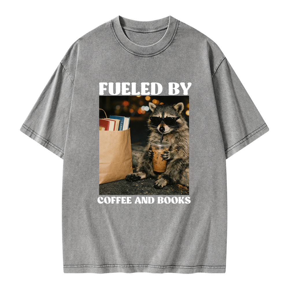 Pagewings Fueled by Coffee And Books Unisex Washed T-shirt