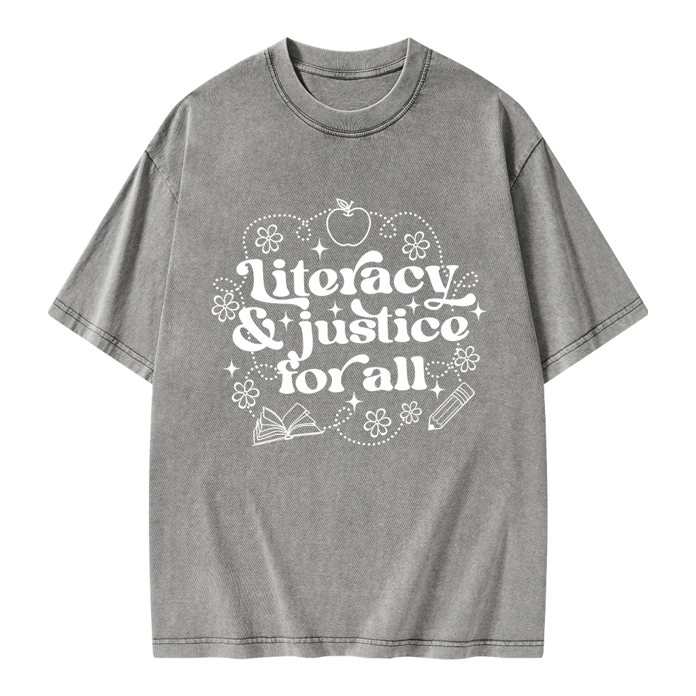Pagewings Literacy Justice For All Unisex Washed T-shirt