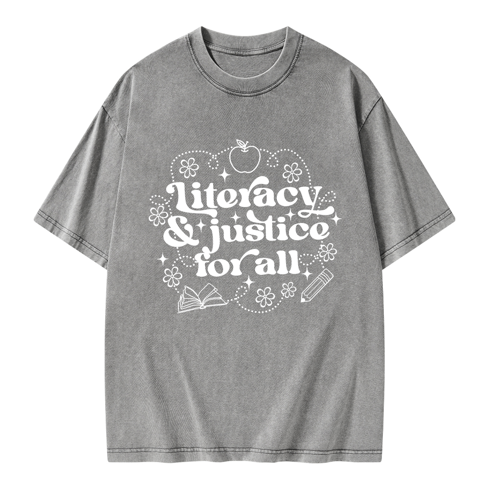Pagewings Literacy Justice For All Unisex Washed T-shirt