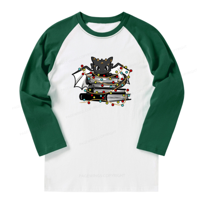 Pagewings Cute Book Dragon Holiday Long Sleeve Raglan T-shirt