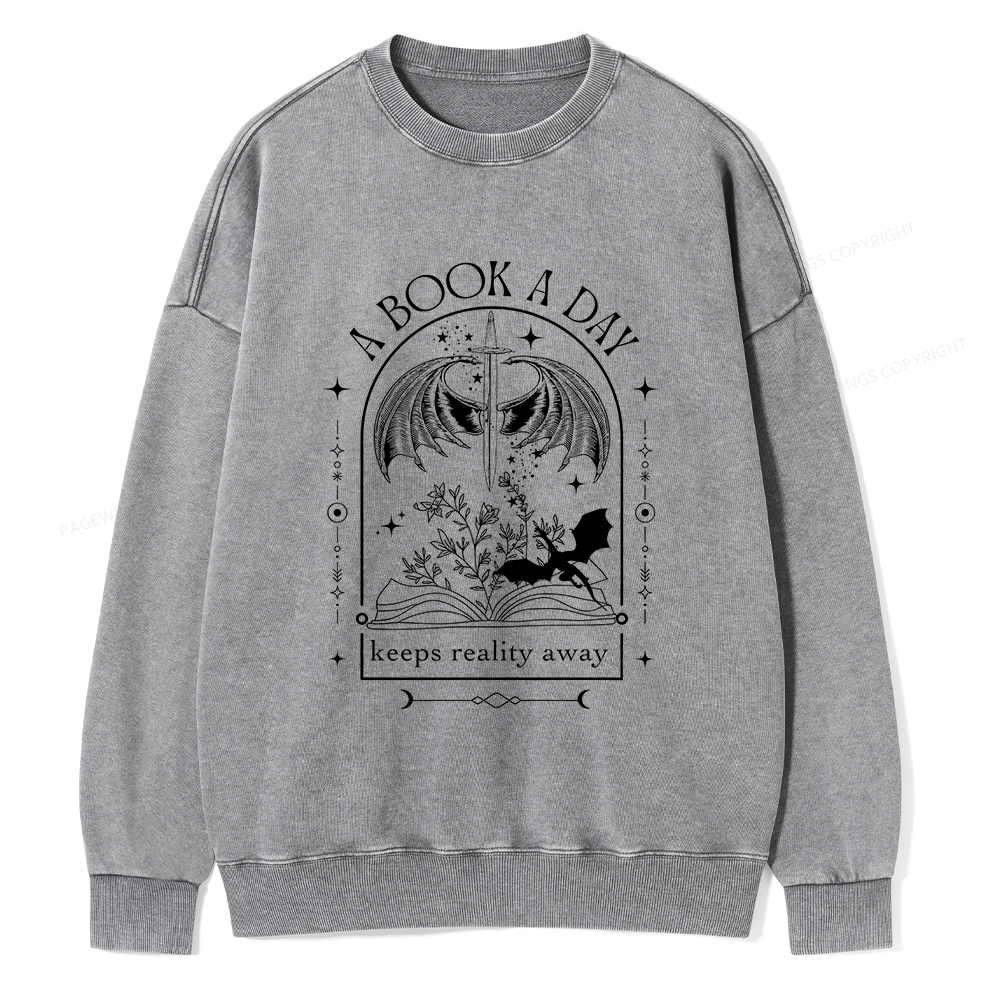 Pagewings A Book a Day Dragon Unisex Washed Sweatshirt