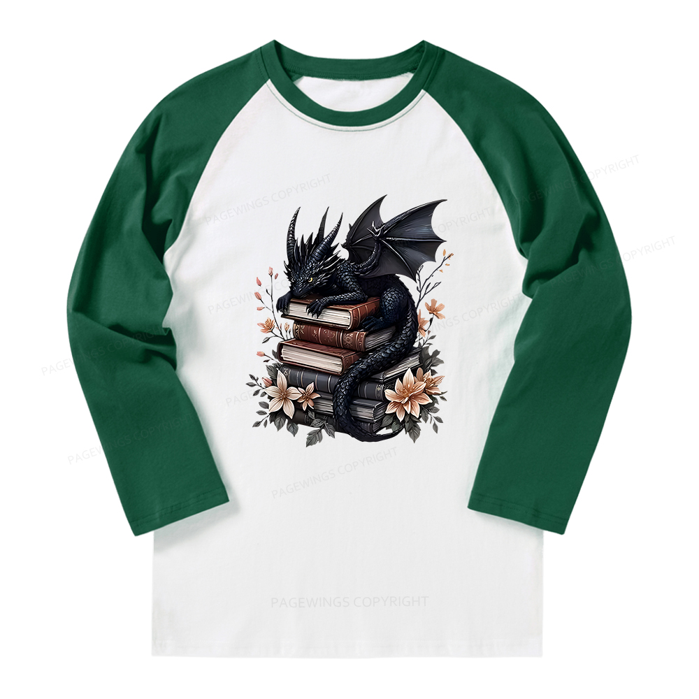 Pagewings Black Dragon Book  Long Sleeve Raglan T-shirt