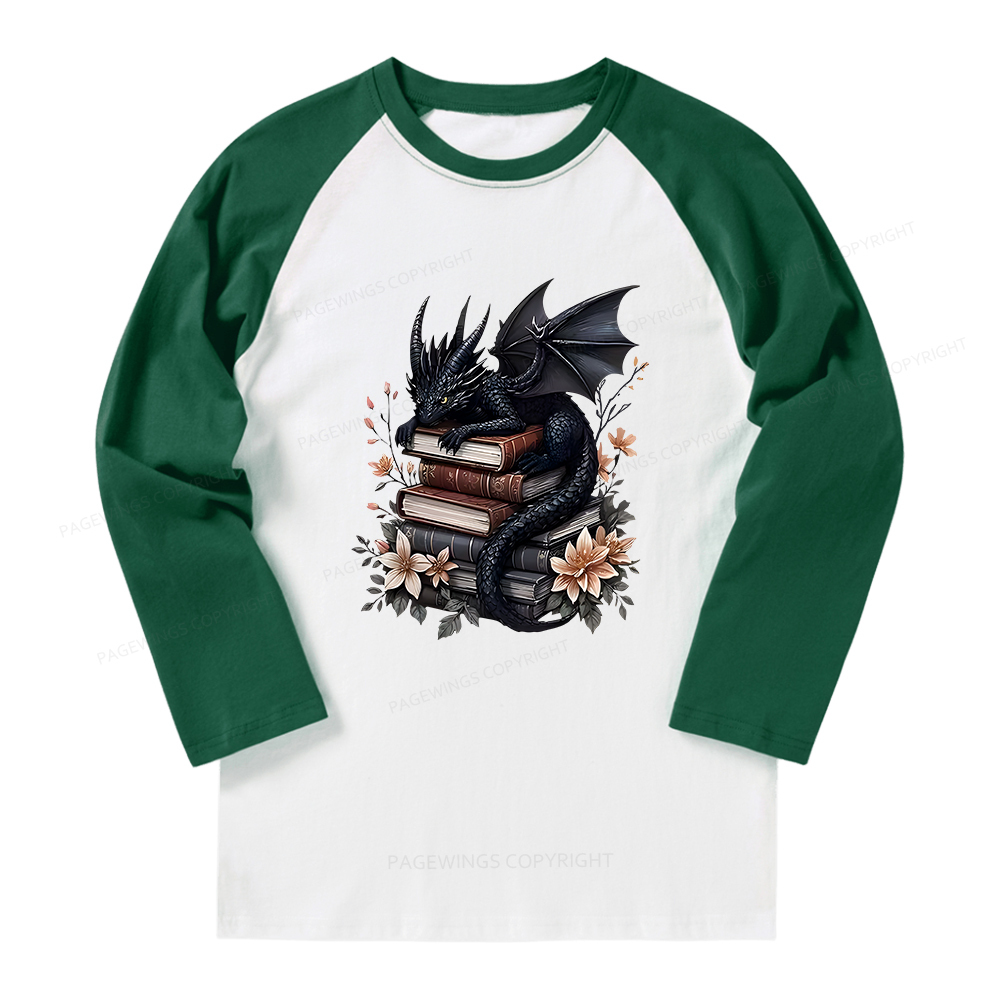 Pagewings Black Dragon Book  Long Sleeve Raglan T-shirt