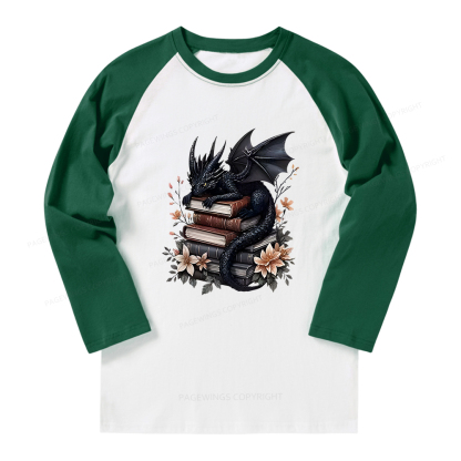 Pagewings Black Dragon Book  Long Sleeve Raglan T-shirt