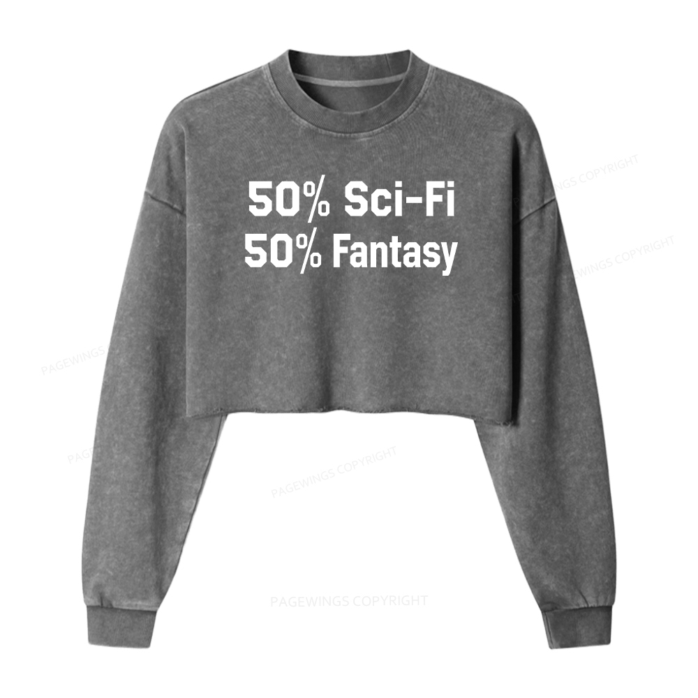 Pagewings 50% Sci-Fi 50% Fantasy Washed Crop Sweatshirt