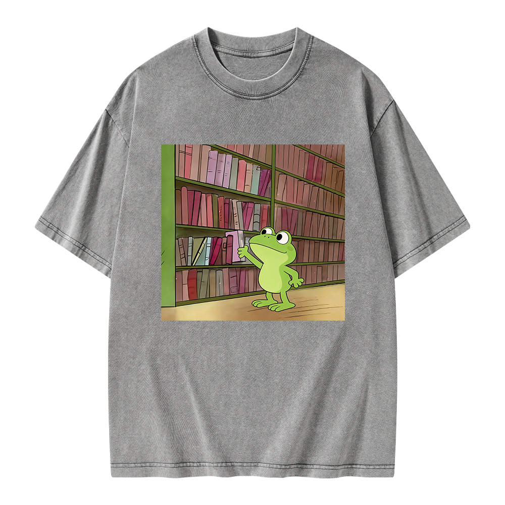 Pagewings Library Frog Unisex Washed T-shirt