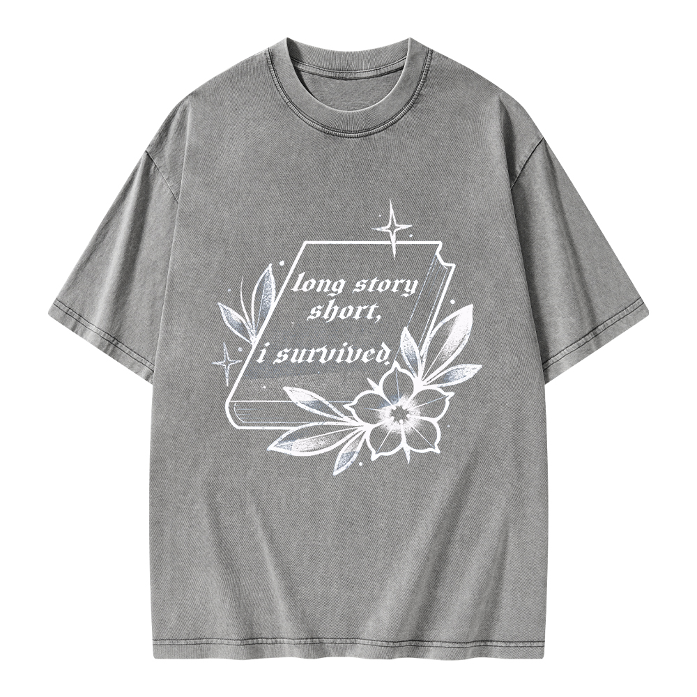 Pagewings Long Story Short I Survived Unisex Washed T-shirt