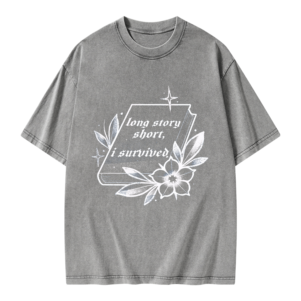Pagewings Long Story Short I Survived Unisex Washed T-shirt