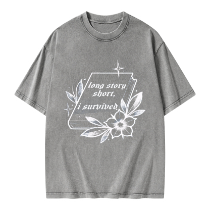 Pagewings Long Story Short I Survived Unisex Washed T-shirt