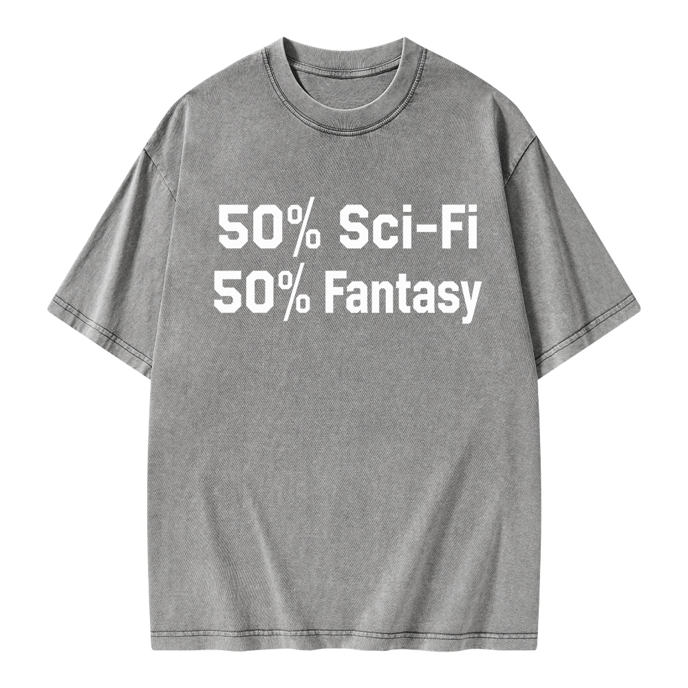 Pagewings 50% Sci-Fi 50% Fantasy Unisex Washed T-shirt