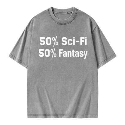 Pagewings 50% Sci-Fi 50% Fantasy Unisex Washed T-shirt