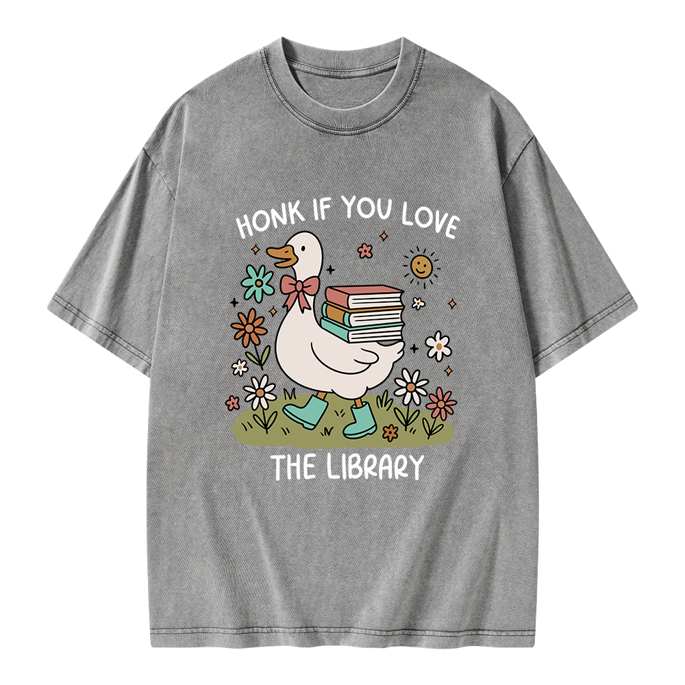 Pagewings Honk If You Love The Library Unisex Washed T-shirt